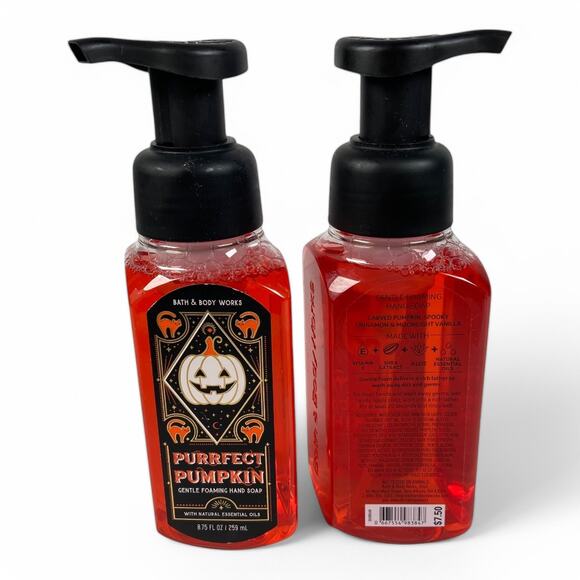 Purrfect Pumpkin Gentle Foaming Hand Soap Bath and Body Works 8.75 oz Lot of 2 - Picture 2 of 2